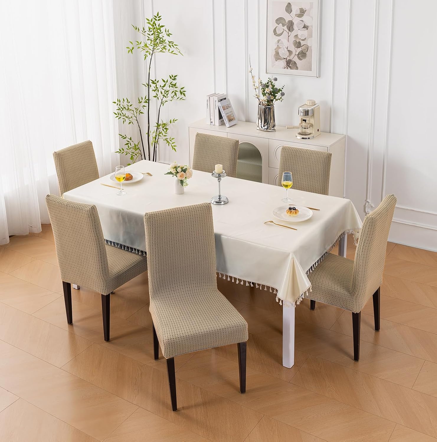 Decorative Dining Chair Cover – 220 GSM Stretch Jacquard Fabric (Khaki)