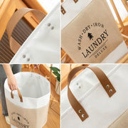Large Laundry Basket Bag, Drawstring Storage - Beige/White