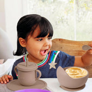9 Pcs Silicone Feeding Set for Babies | Airplane Divided Plate & Bowl, Spoons, Forks & Bib