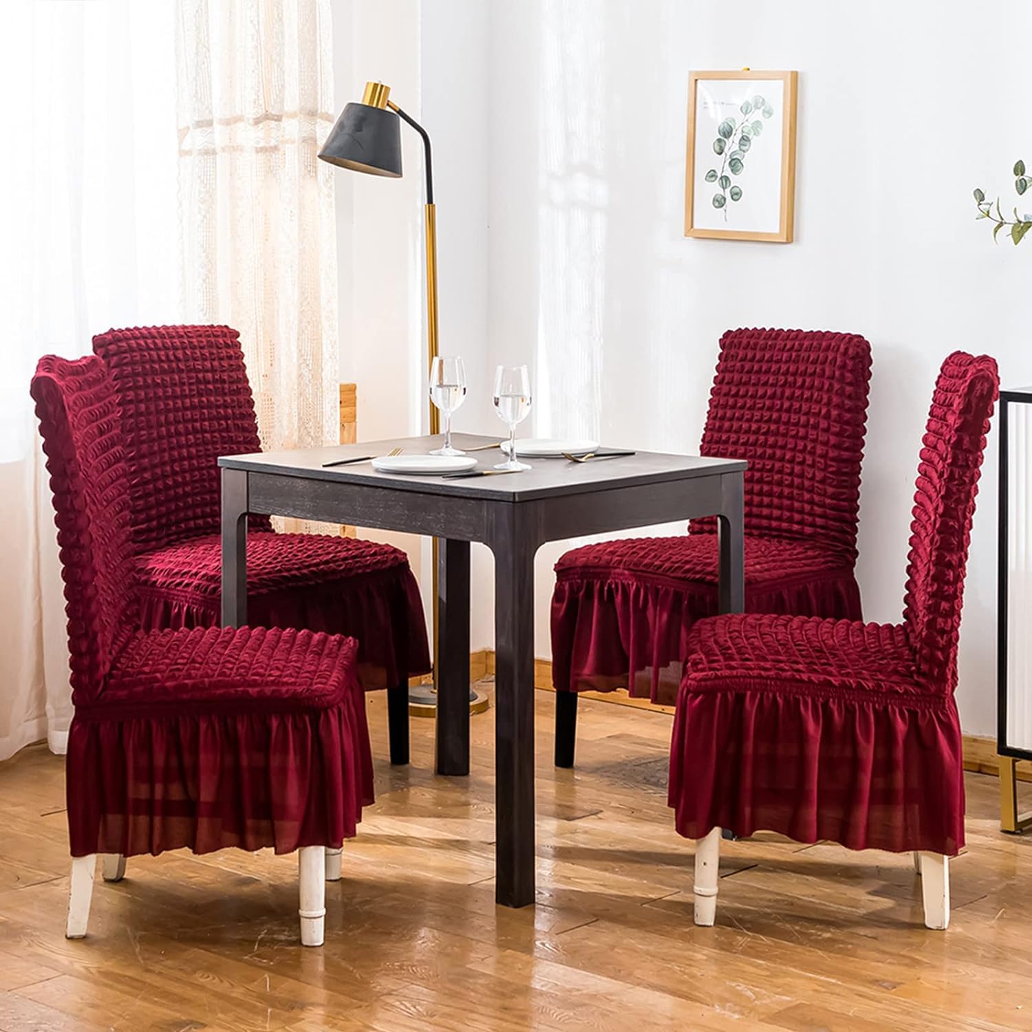 Turkish Bubble Frill Chair Cover Stretch Removable Washable Slipcover (Wine)