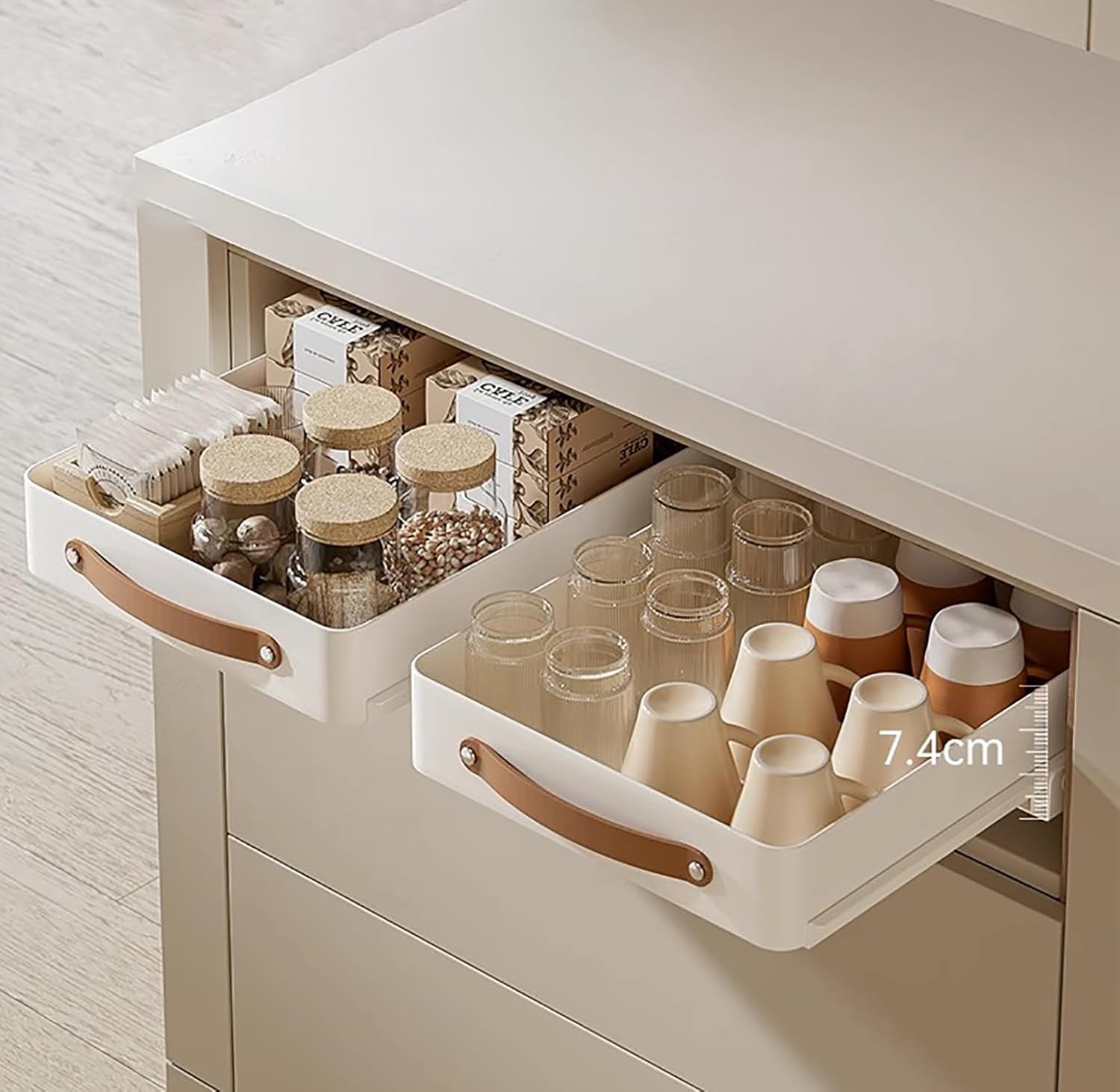 thumbnail image 2 of Expandable Pull-Out Cabinet Organizer - Easy Slide Drawer For Kitchen/Bathroom, Carbon Steel (White) 2 of 2