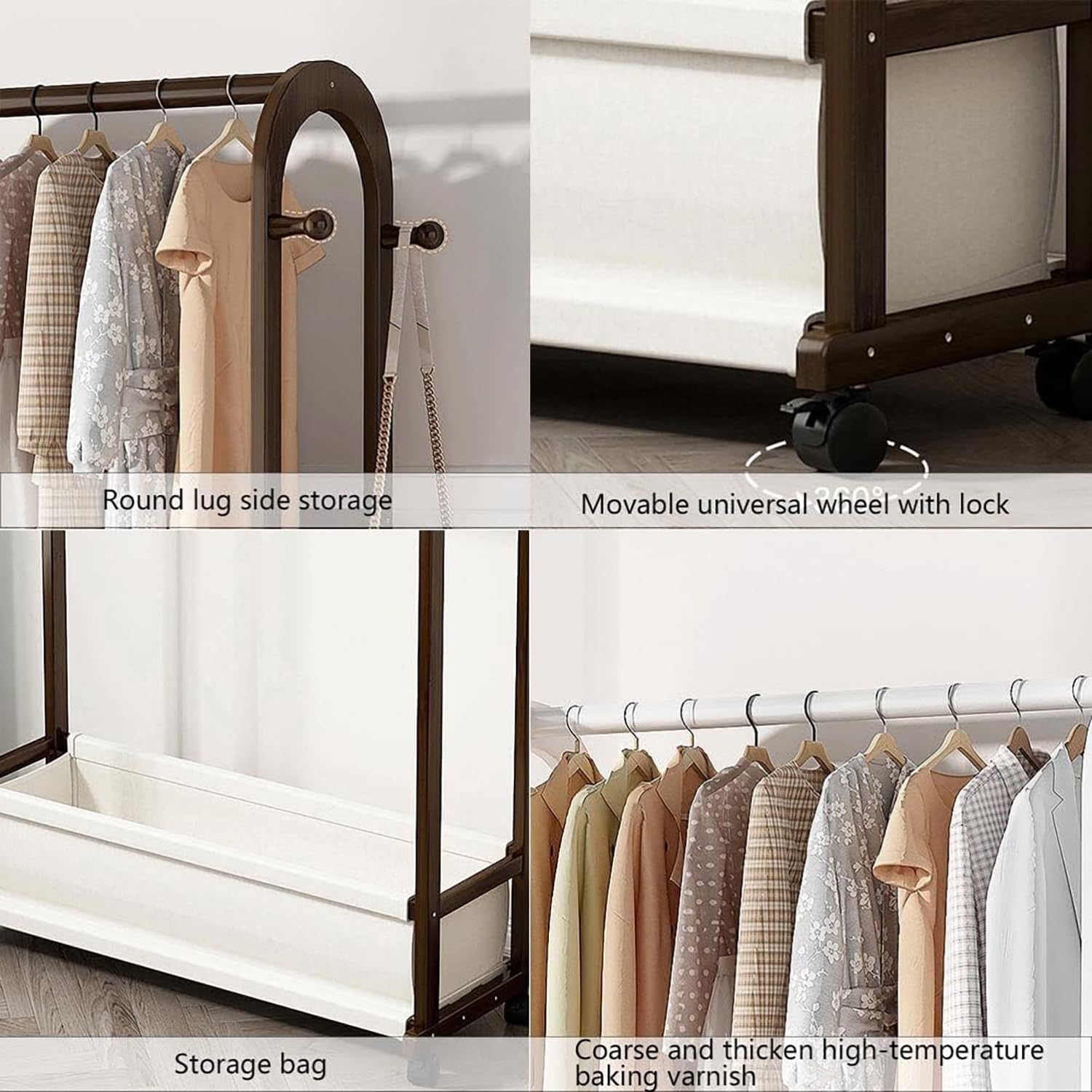 Portable Wooden Garment Rack Free-Standing Armoire (White, 100cm)