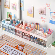 Desk Organiser with Drawer, Multifunctional 4 Plastic Compartments-White