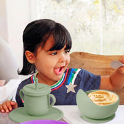 9 Pcs Silicone Baby Feeding Set | Car Divided Plate & Bowl, Spoons, Forks & Bib