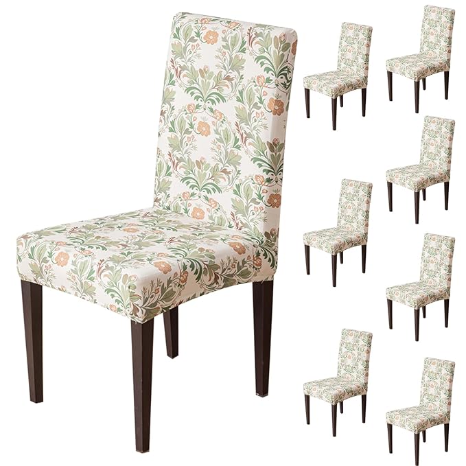 Elastic Chair Cover Stretch Removable Washable (Beige Coriander Flower)