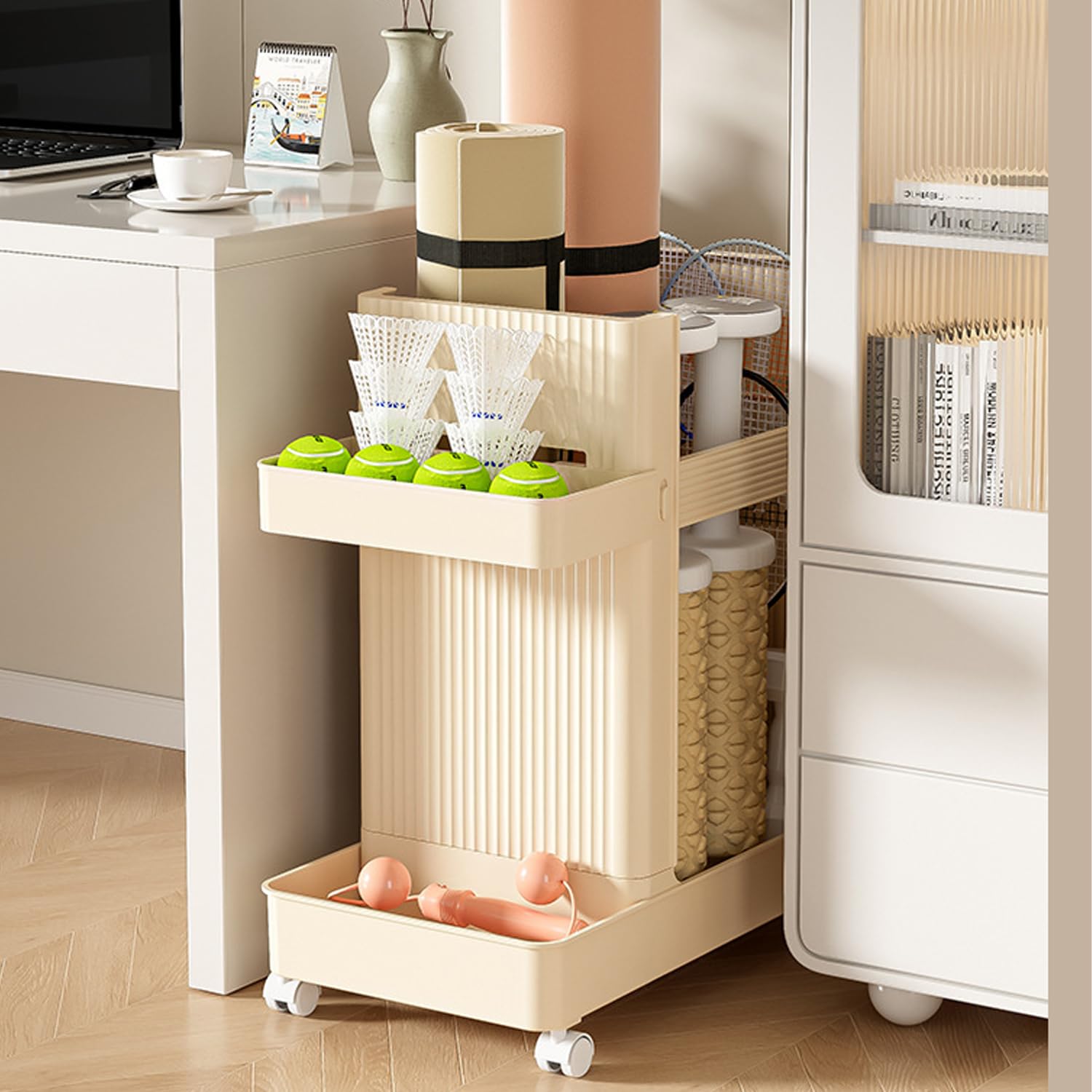 Yoga Mat & Gym Equipment Storage Rack with Wheels