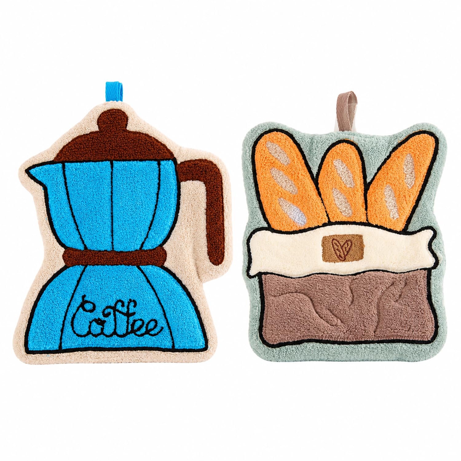 Coffee Shaped Hanging Towels Soft Coral Fleece Hand Towels (Set of 2)