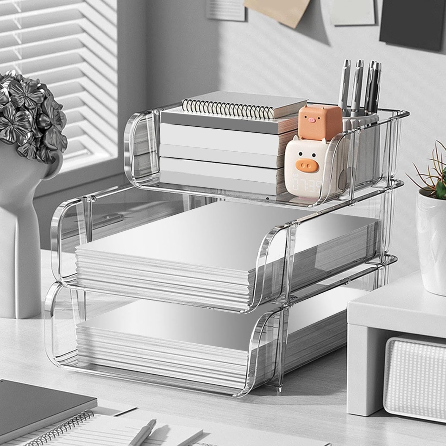 File Organizer, Acrylic Stackable Desk Organizers (Set of 2)