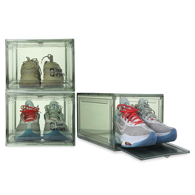 Shoe Organizer, Shoe Storage Boxes with Magnetic Door (Green)