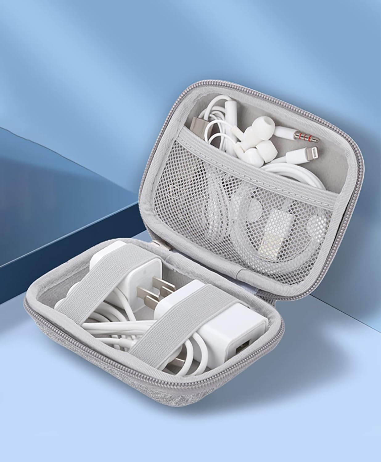 Portable Tech Organizer for Cable, Cord, Adapter, Key Earphone (Grey, Polyester)
