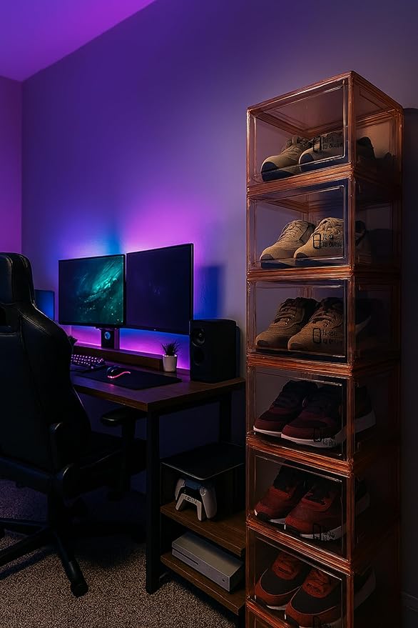 Shoe Organizer, Shoe Storage Boxes with Magnetic Door (Green)