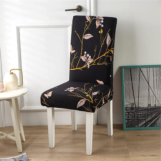 Printed Elastic Chair Cover (Black Orchid)