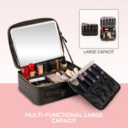 Makeup Bag with Lighted Mirror, Case Setting & Adjustable Dividers (Black)