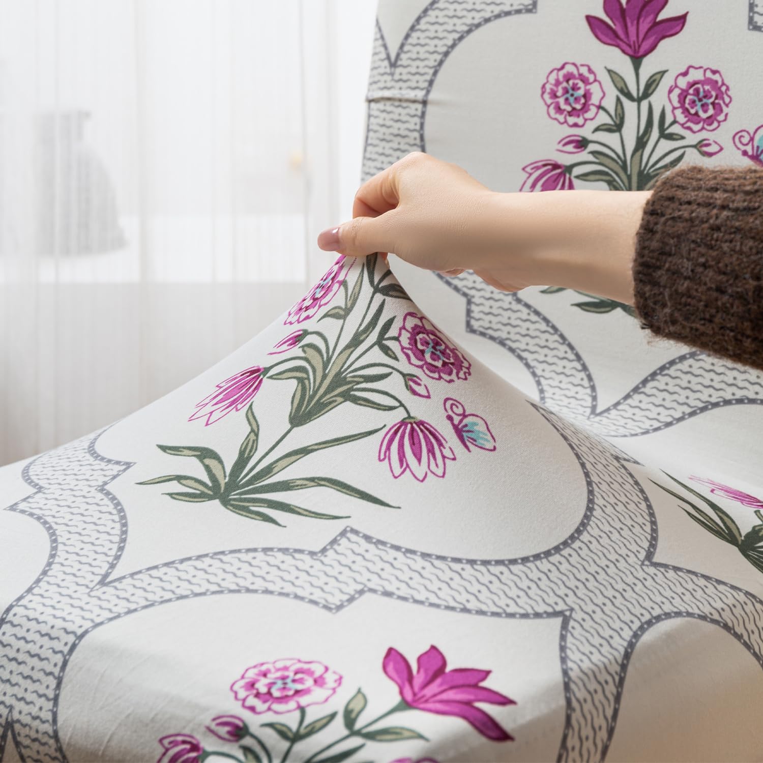 Elastic Chair Cover Stretch Removable Washable Short Dining Chair Cover (Mughal Buta)