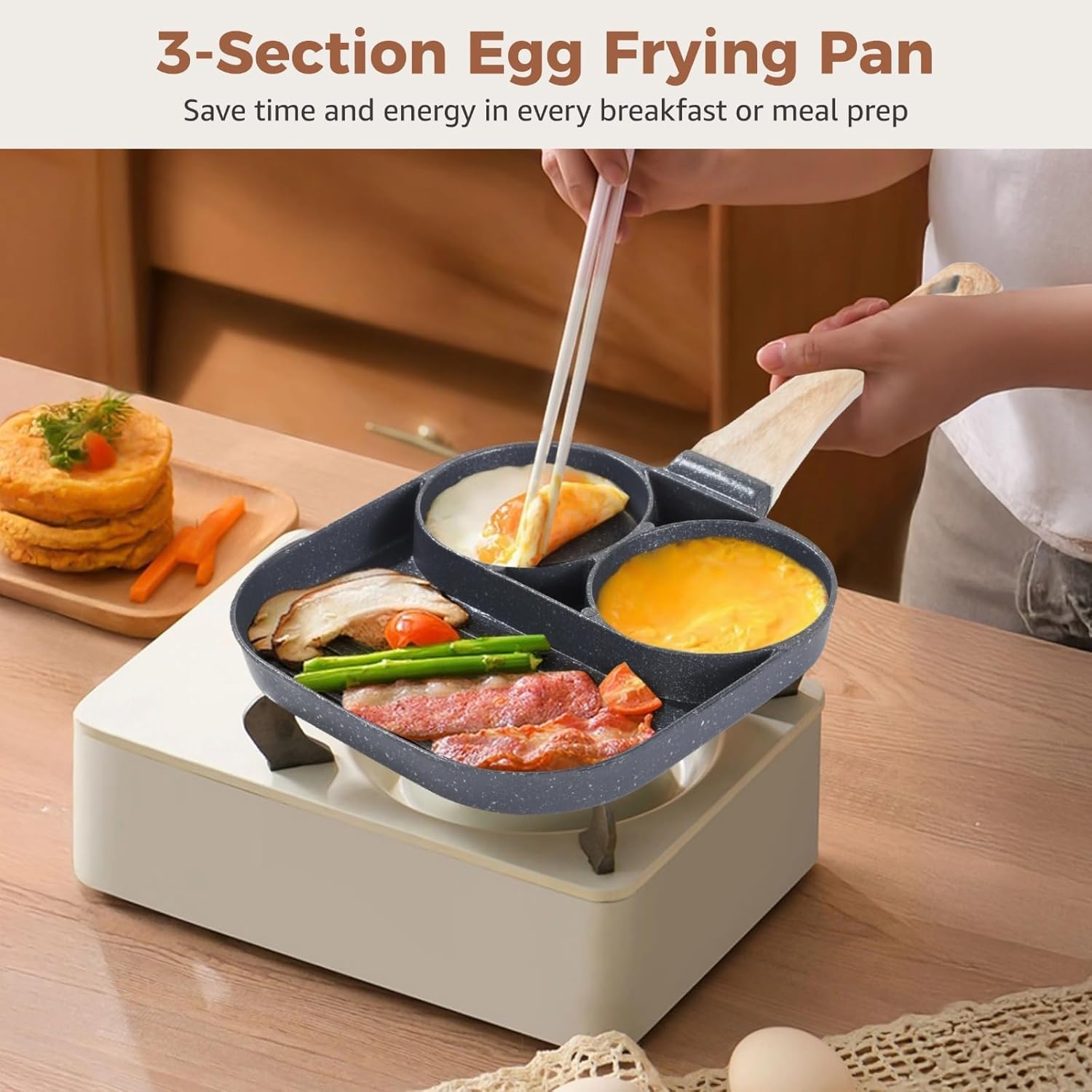 3-in-1 Nonstick Frying Pan Mini Divided Grill Pan with 3 Sections (Black)