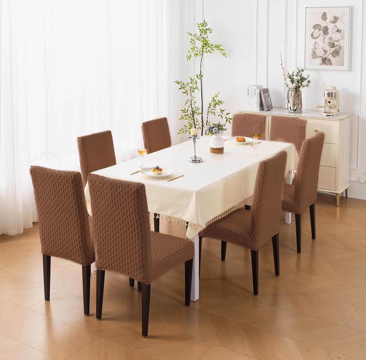 Stylish Jacquard Dining Chair Cover – 220 GSM (Brown)