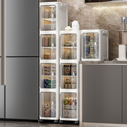 Narrow Bathroom & Kitchen Storage Cabinet with Transparent Drawers and Wheels – White