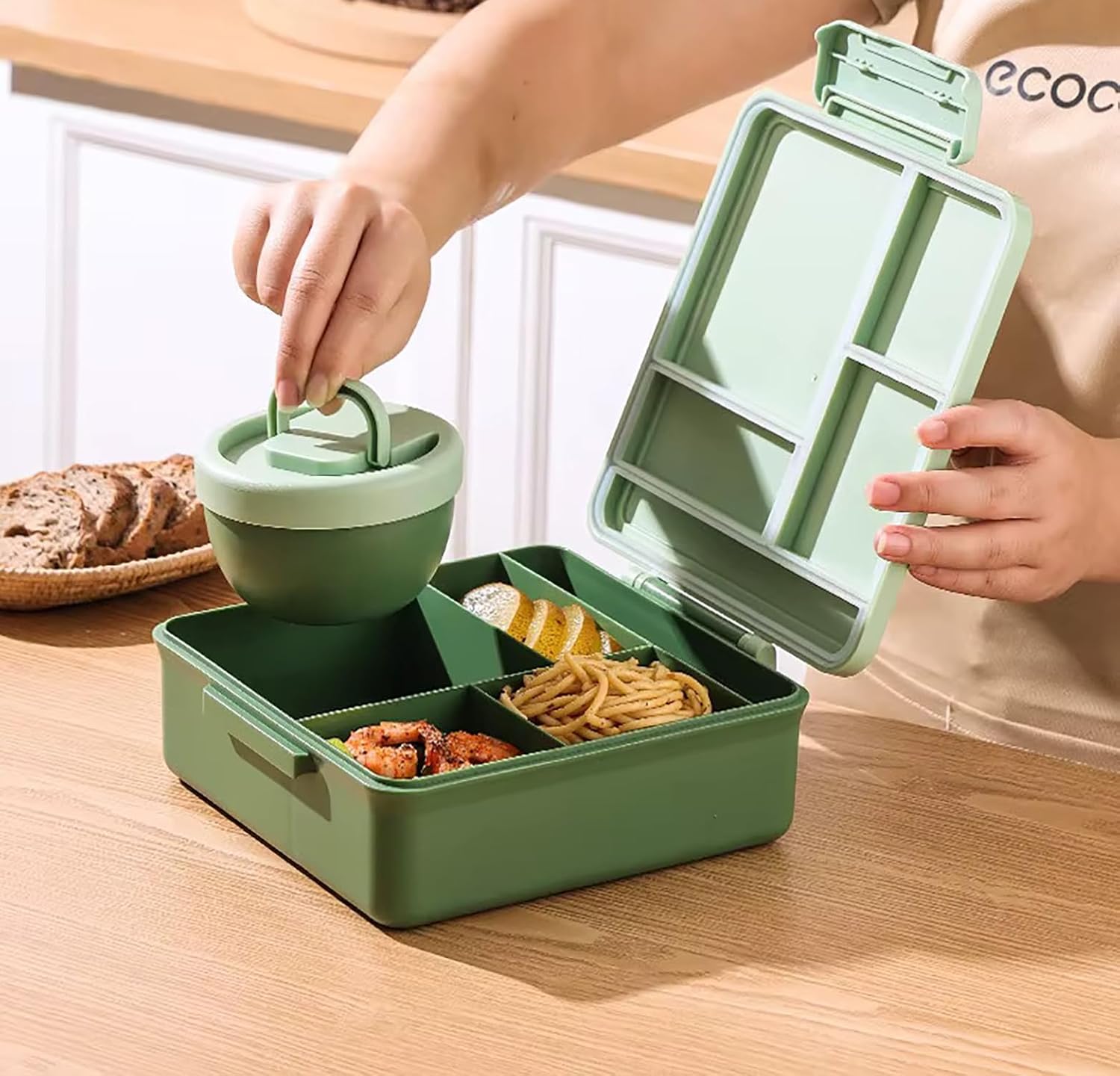 Dinosaur Print Bento Lunch Box, 1800ml with 300ml Removable Bowl