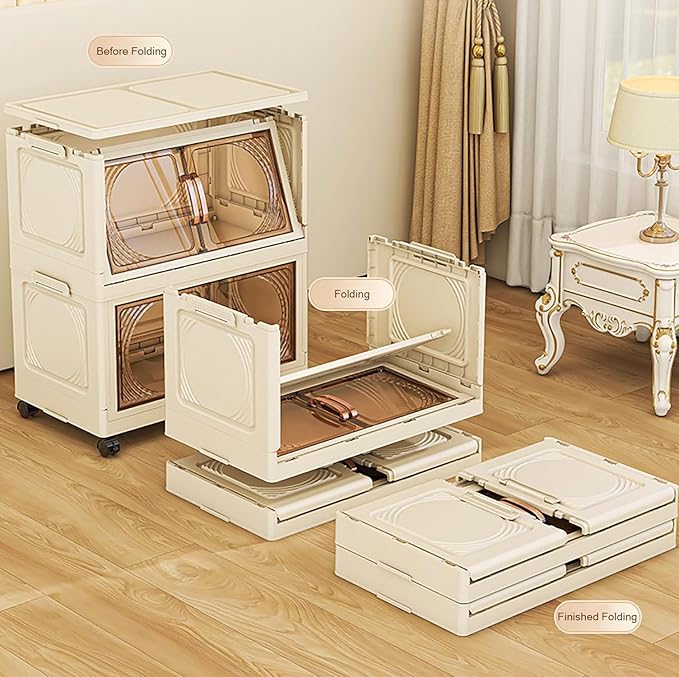 Storage Cabinet with Wheels, Rolling Organizer for Home ( 45CM, Cream)