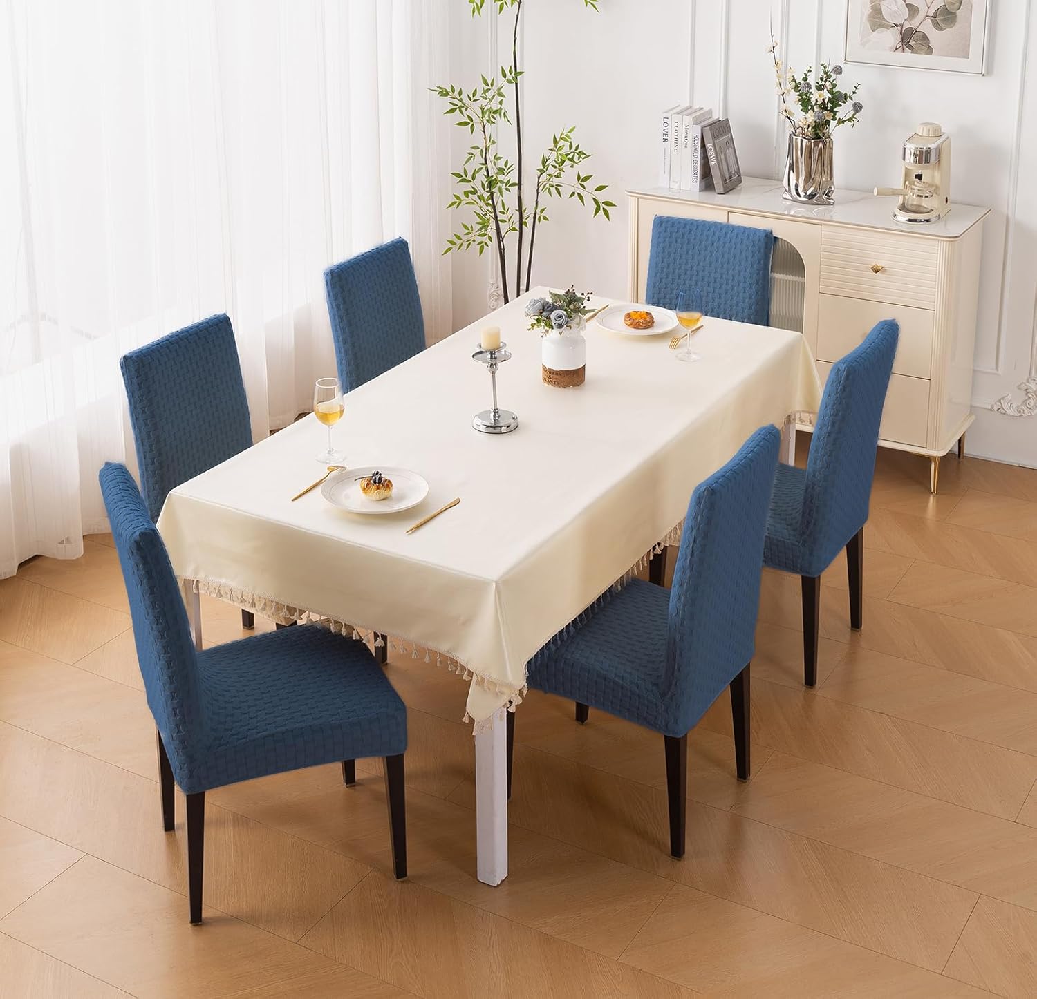 Stylish Jacquard Dining Chair Cover – 220 GSM (Navy Blue)