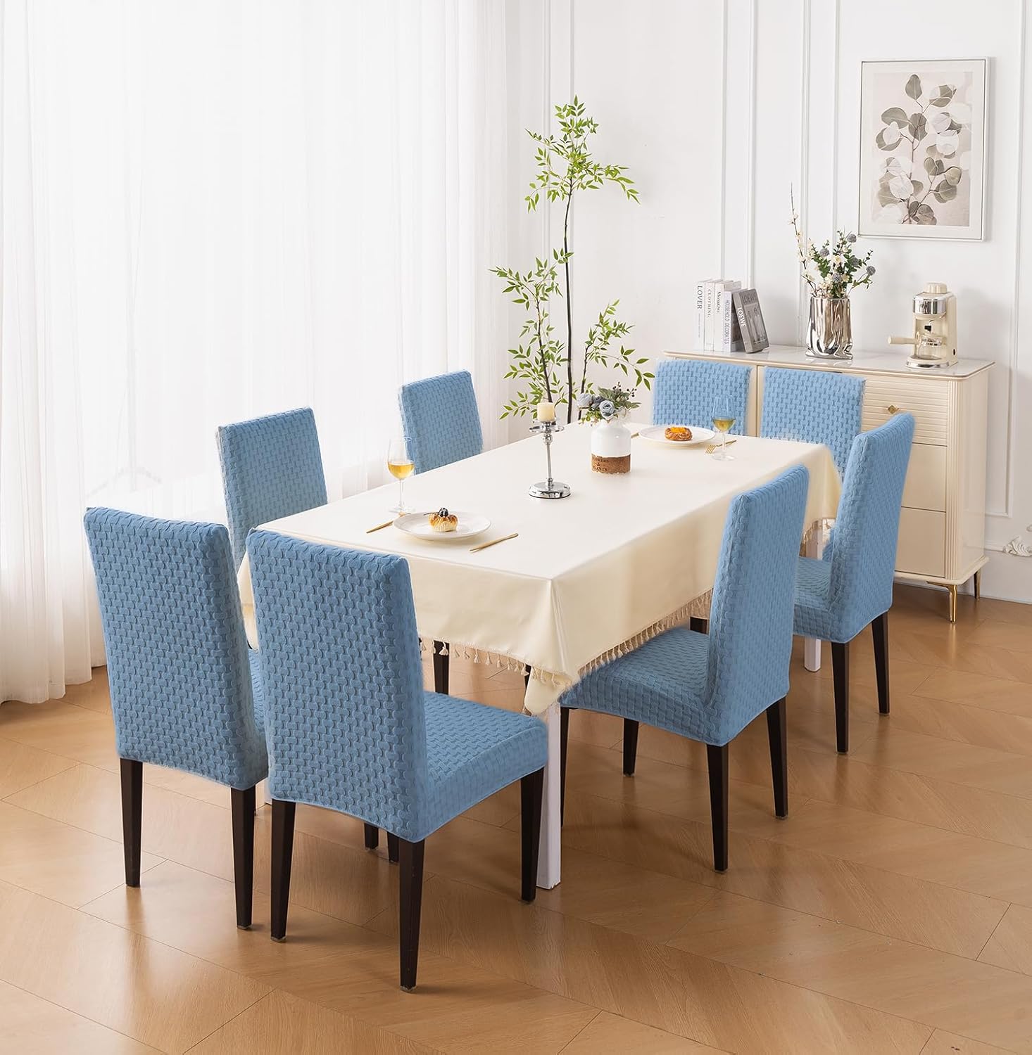 Stylish Jacquard Dining Chair Cover – 220 GSM (Light Blue)