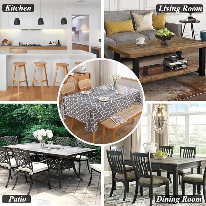 Dining Table Cover (Grey Elephant Printed, (1 Table Cover + 6 Chair Cover)