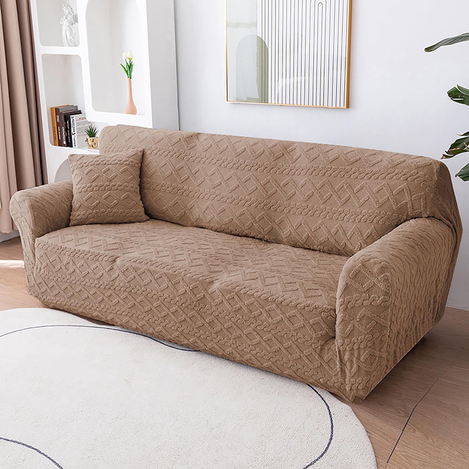 Universal Thick 280 GSM Jacquard Sofa Cover (Tan)