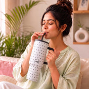 1200ML Stainless Steel Tumbler with Handle & Lid, 2 Straws