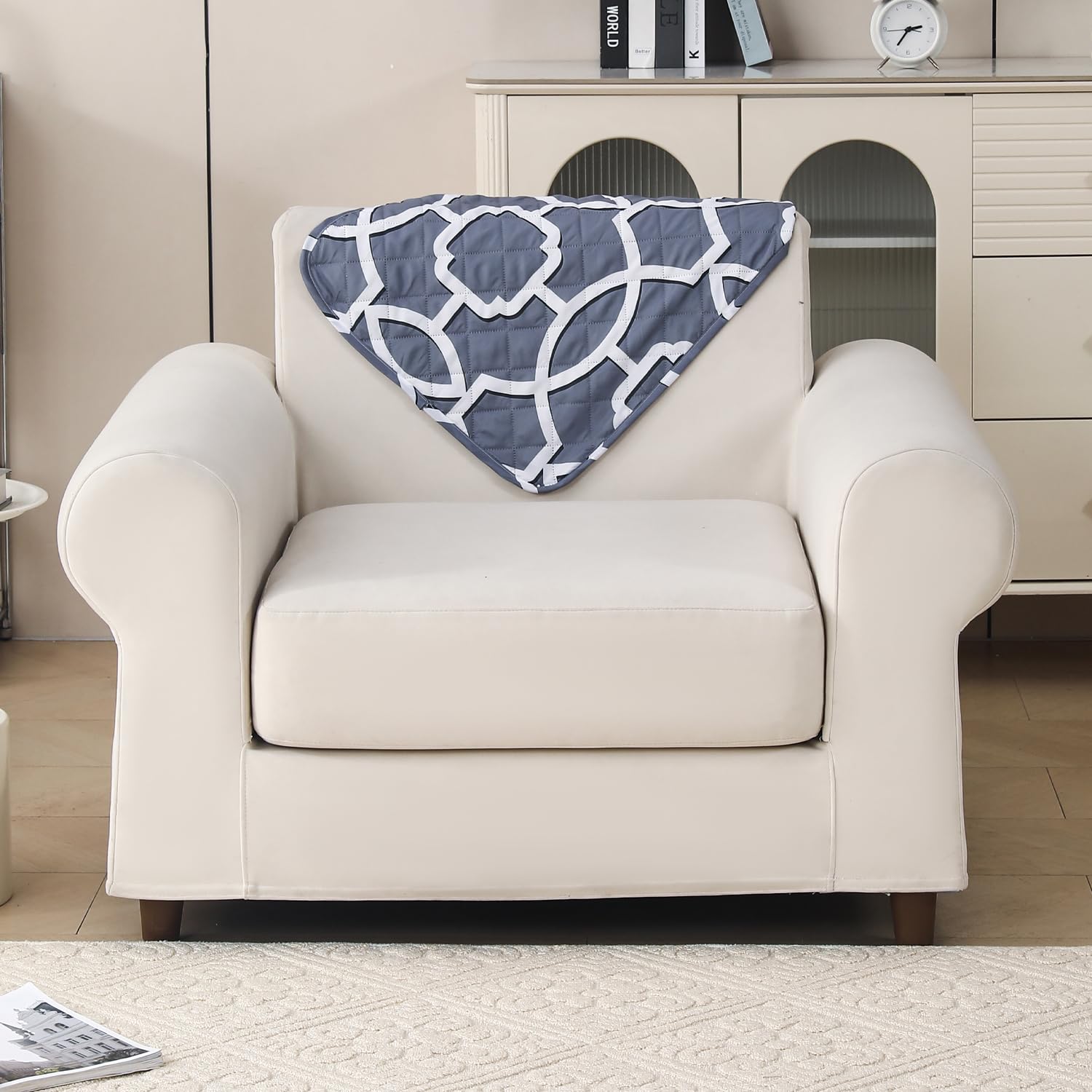 'Aura Petal Series' Quilted Sofa Mat Printed – Anti Slip (Octa Grey)