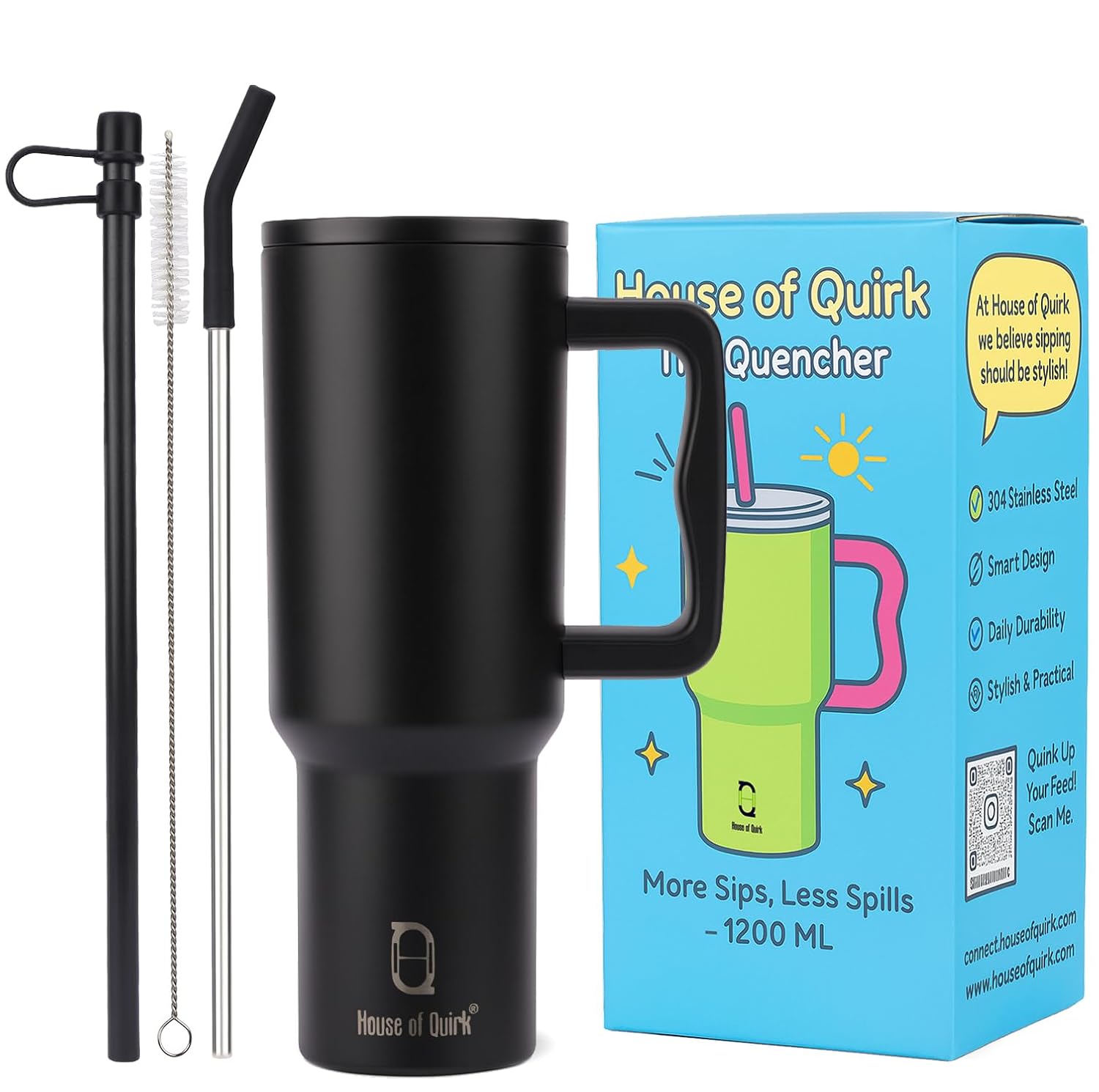 Stainless Steel Vacuum Insulated Tumbler with Straw and Lid & Handle - (1200 ML)