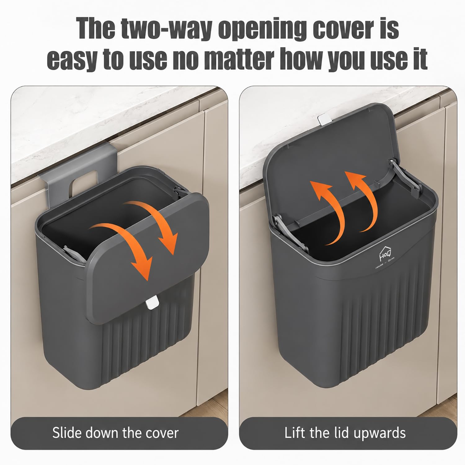 7L Hanging Kitchen Trash Can with Lid, Wall Mounted & Cabinet Door Waste Bin