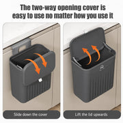 7L Hanging Kitchen Trash Can with Lid, Wall Mounted & Cabinet Door Waste Bin