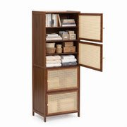 4-Tier Bookcase with Door Storage Rack - Brown