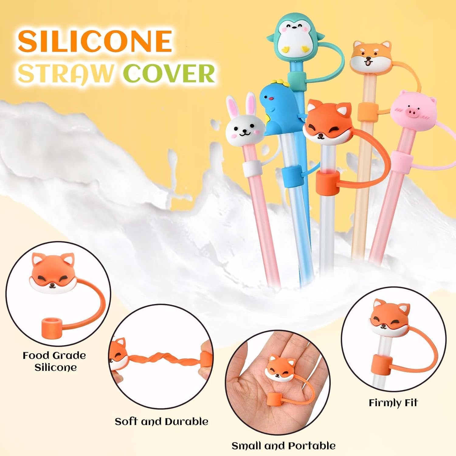 4PCS Silicone Straw Covers Reusable Toppers for 8mm Straw (Tumbler Not Included)