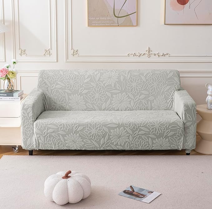 Universal Jacquard Sofa Slipcover (Three Seater, Light Grey)