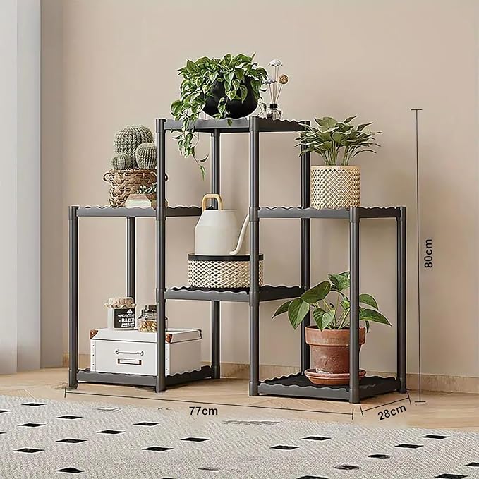 Tier Plastic Plant Stand with Wheels (Black)