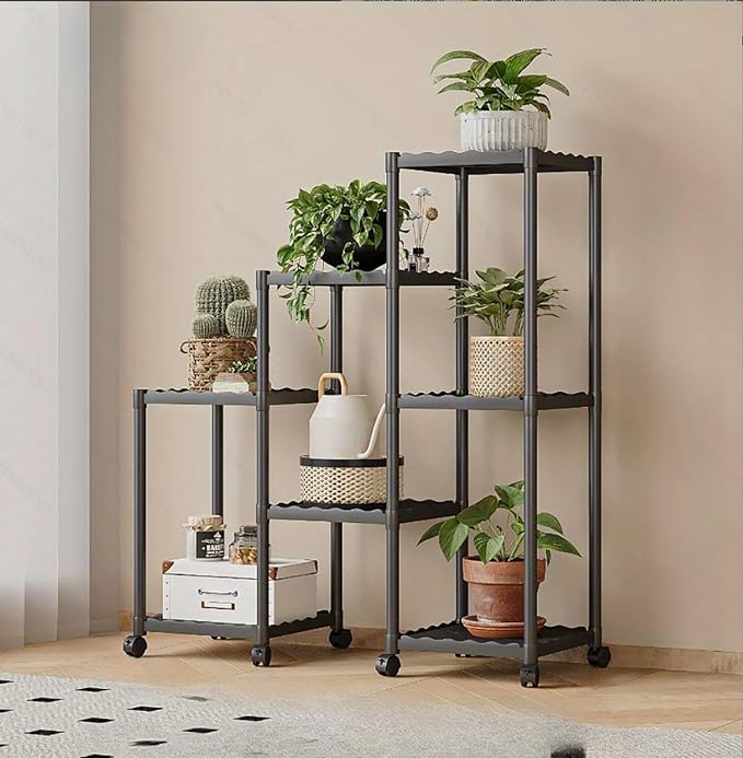 Tier Plastic Plant Stand with Wheels (Black)