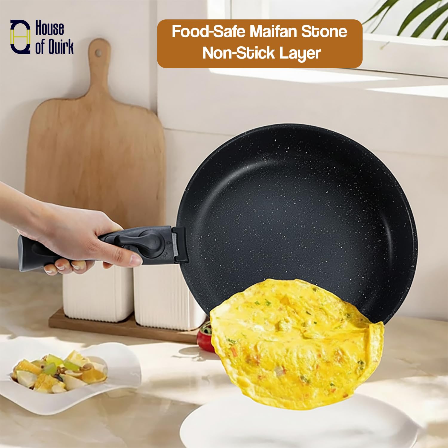 Maifan Stone Nonstick Cookware Set of 5 Detachable Handle Pots & Pans