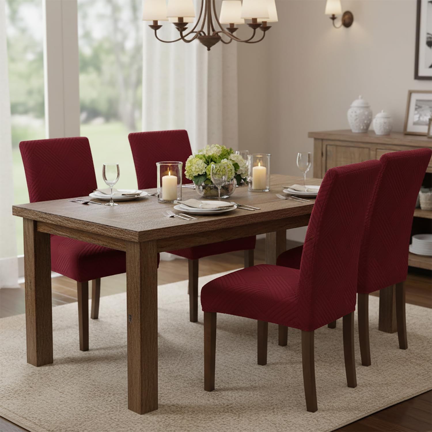 Universal Fit Elegant Jacquard Chair Cover – 220 GSM Stretch Fabric (Maroon)