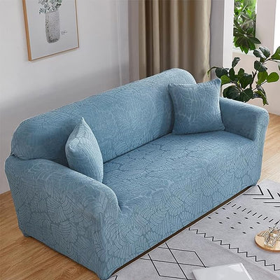 Jacquard Leaf texture sofa Slipcover(Blue)
