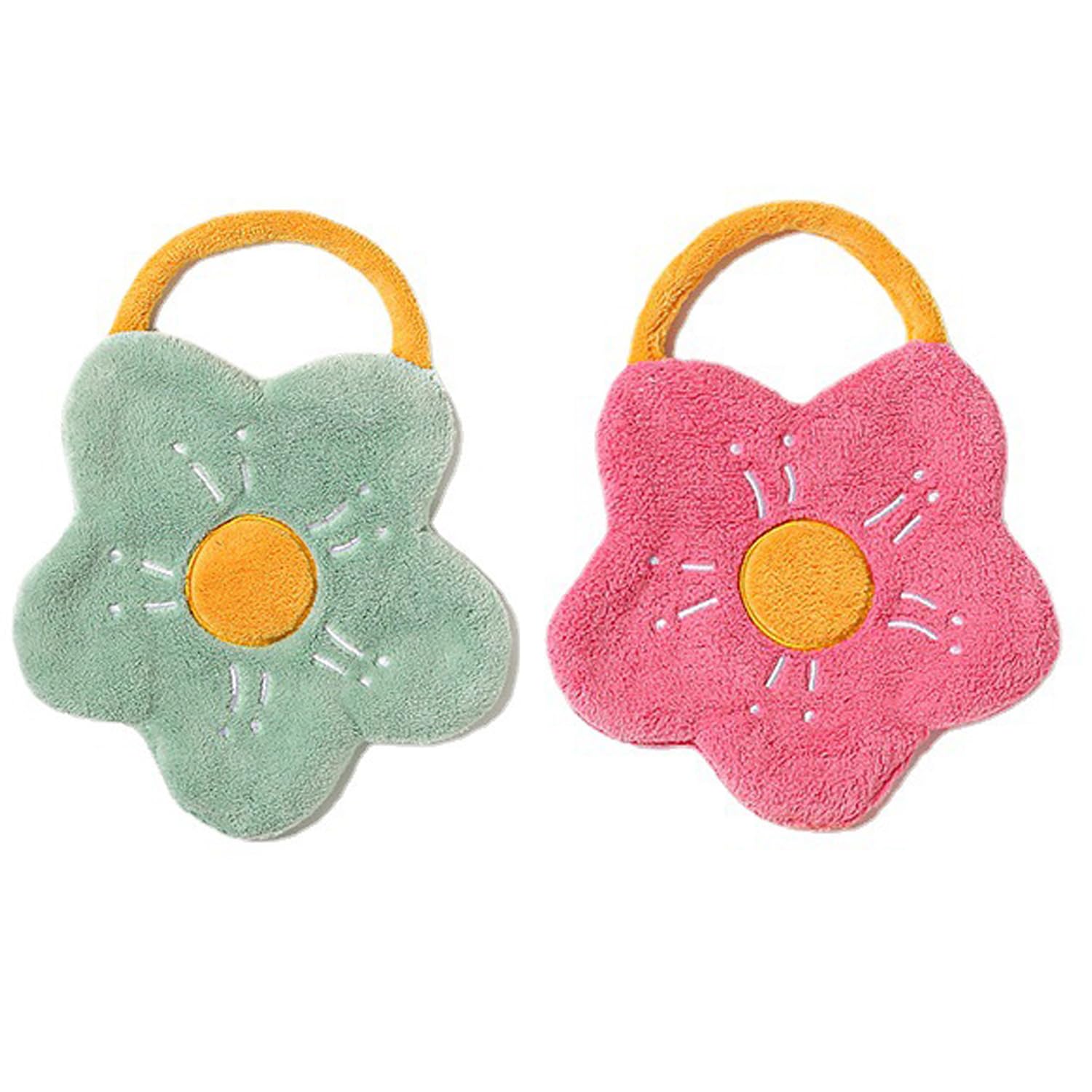 Flower Shaped Hanging Towels Soft Coral Fleece Hand Towels (Set of 2)