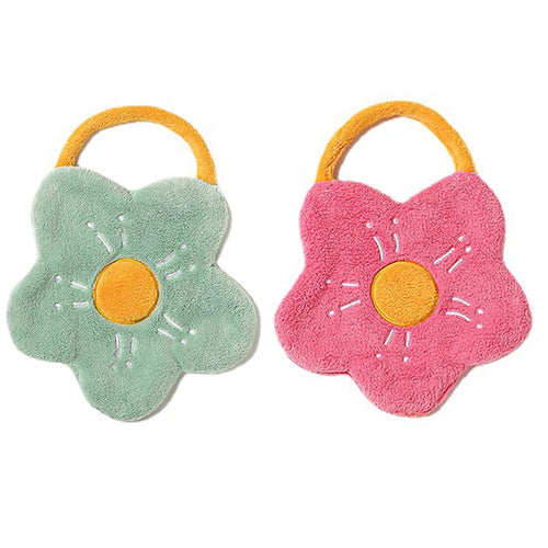 Flower Shaped Hanging Towels Soft Coral Fleece Hand Towels (Set of 2)