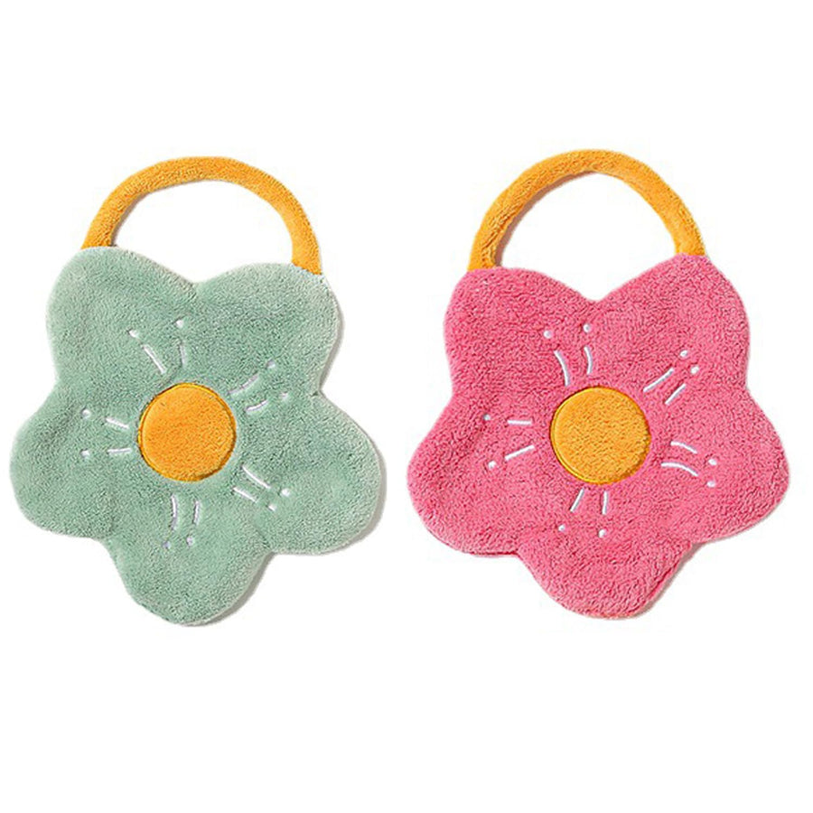 Flower Shaped Hanging Towels Soft Coral Fleece Hand Towels (Set of 2)