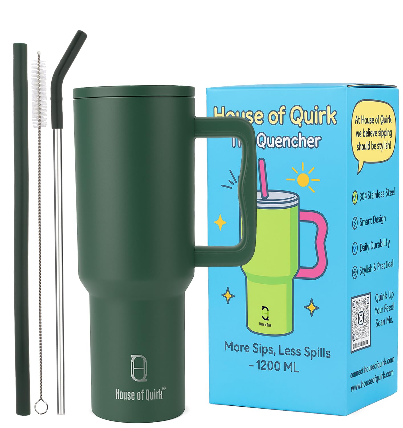 Stainless Steel Vacuum Insulated Tumbler with Straw and Lid & Handle - (1200 ML)