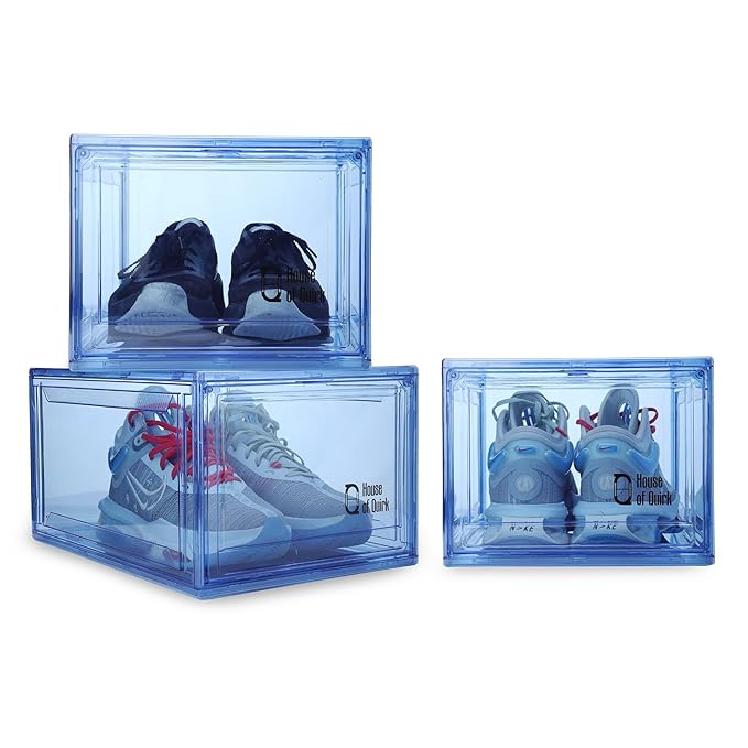 Shoe Organizer, Shoe Storage Boxes with Magnetic Door (Blue)