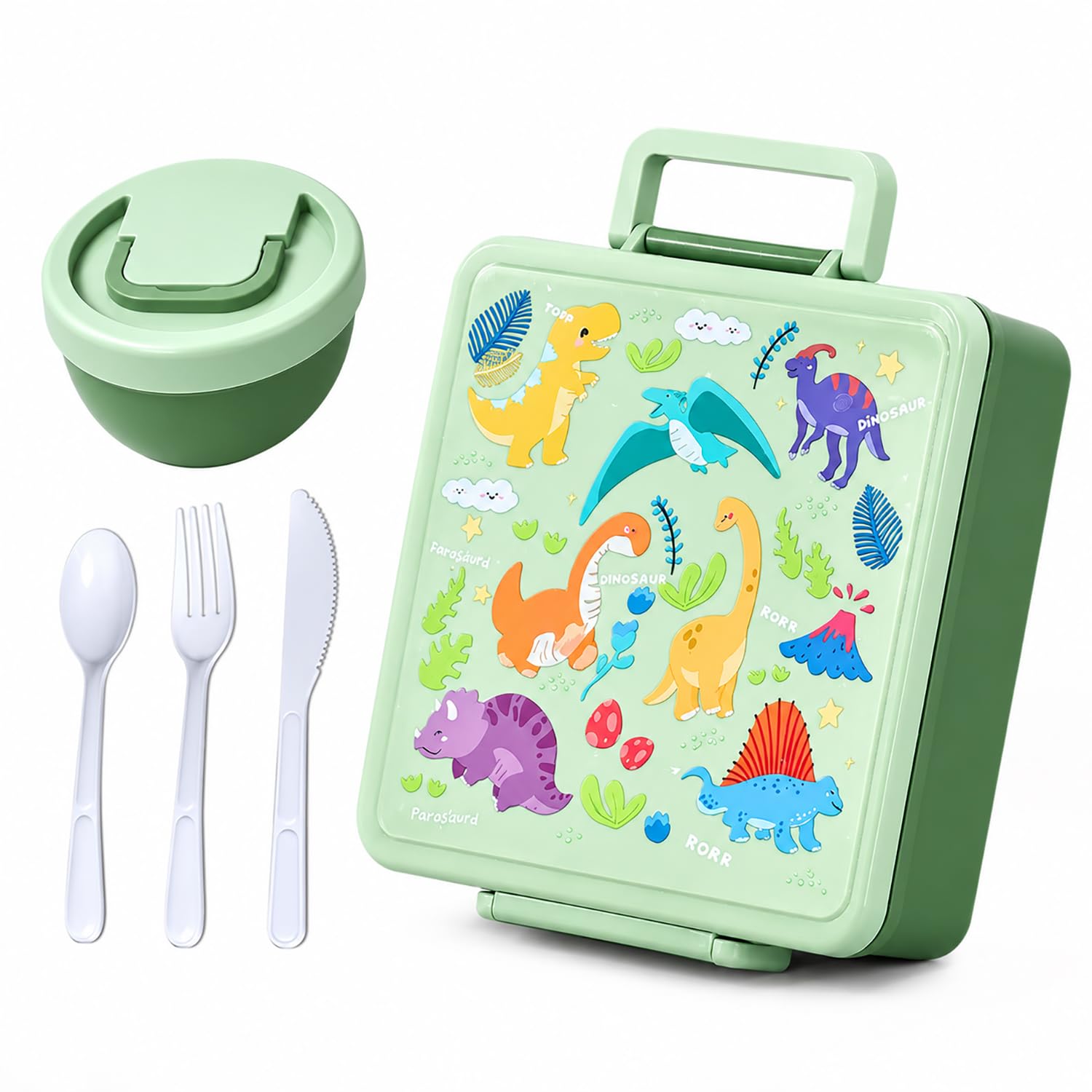 Dinosaur Print Bento Lunch Box, 1800ml with 300ml Removable Bowl