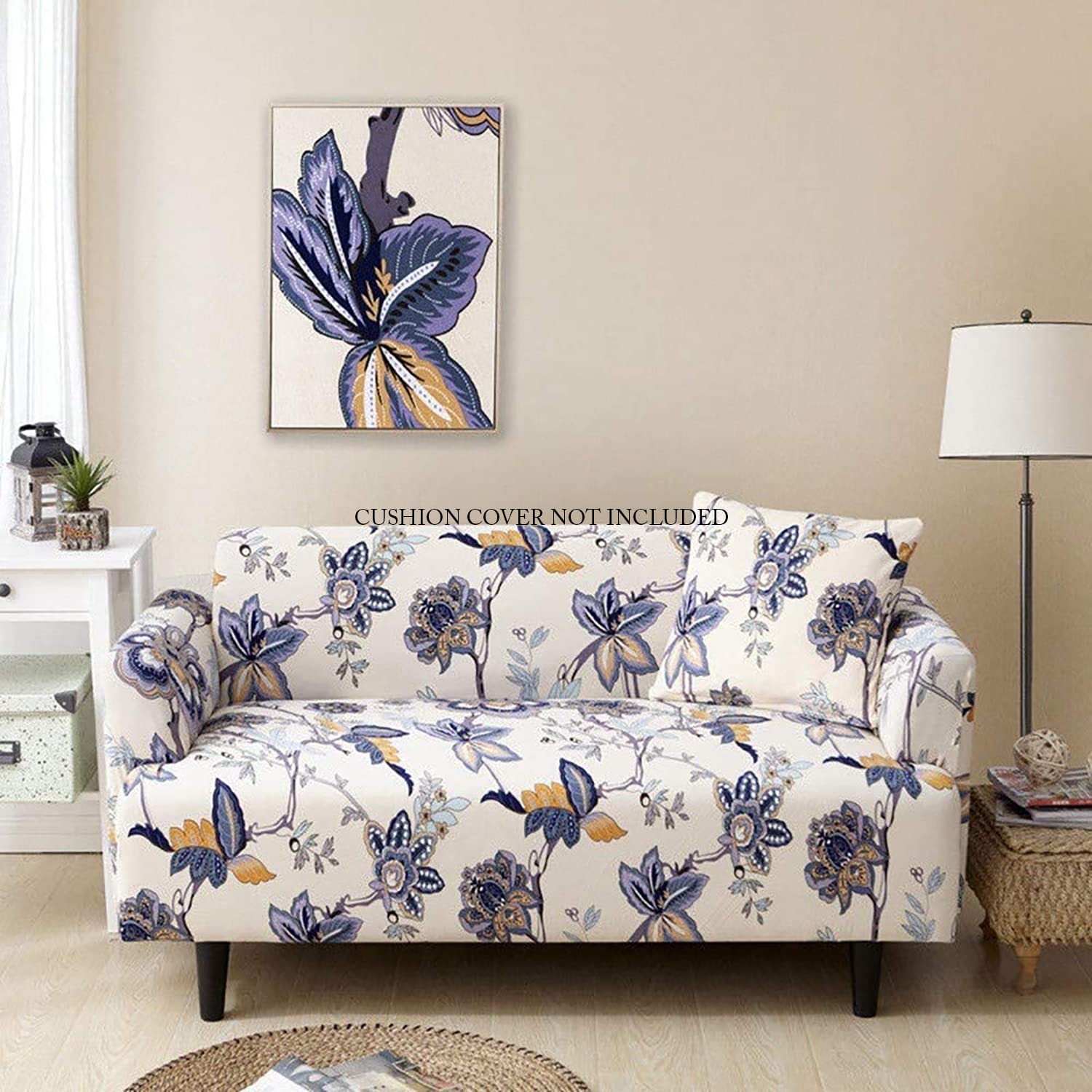 Universal Stretchable Sofa Cover-Beige Blue Butterfly