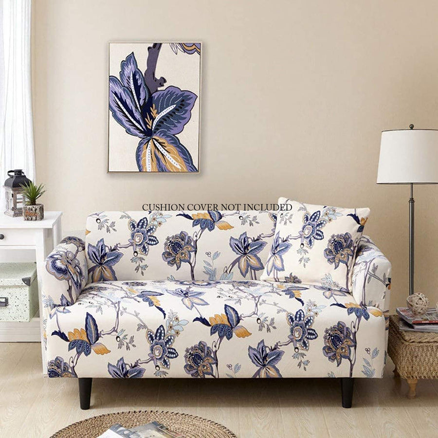 Universal Stretchable Sofa Cover-Beige Blue Butterfly