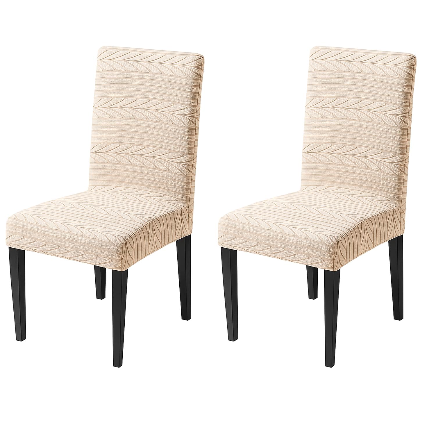 Flexible Stretch Dining Chair Cover – 220 GSM Jacquard Fabric Universal Fit (Beige)