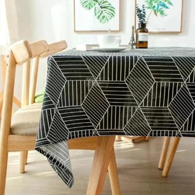 Rectangle Tablecloth Cotton Linen Table Cloth (Black Stipe)